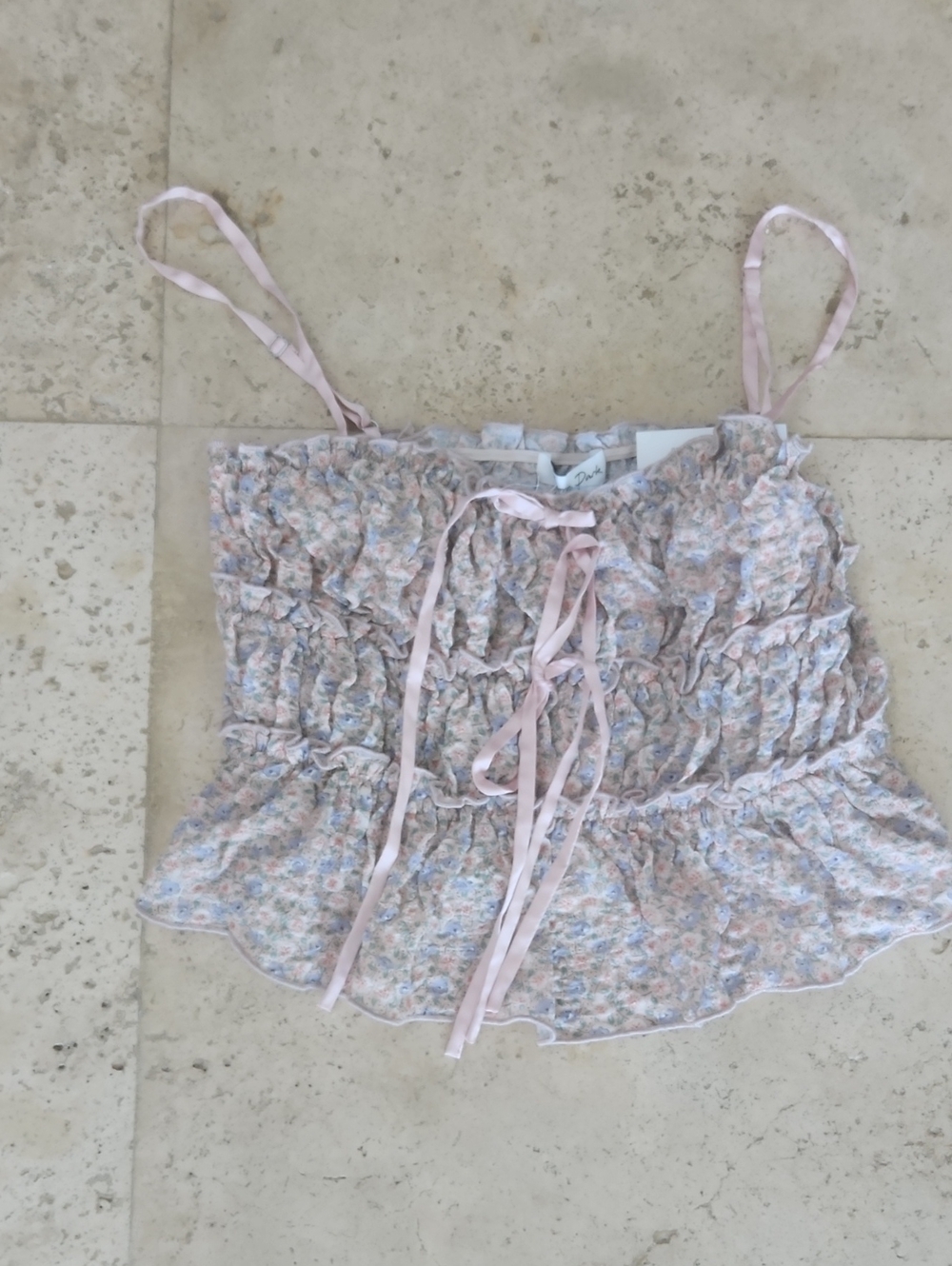 emory park Pastel Pink Floral Smocked Ruffle Cami